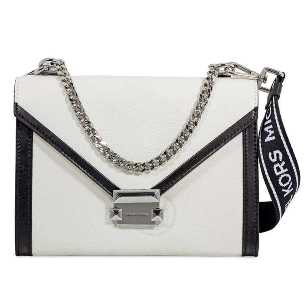 Michael Kors Collection White and Black Leather Crossbody Bag with Chain